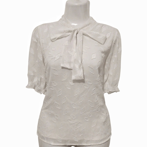 Calvin Klein - Neck Tie Puff Sleeves Sheer Blouse - Picture 16 of 16